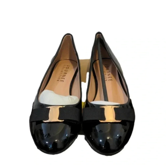 Journee Collection Kim 2 Ballet Flat Black Faux Leather - Picture 1 of 10